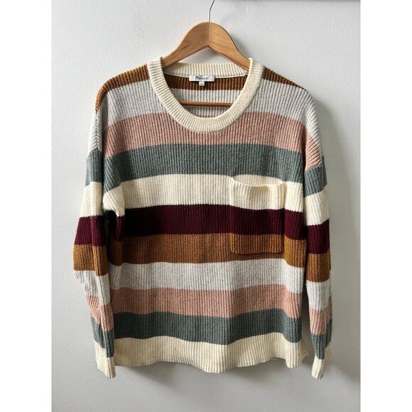 Madewell Thompson Rainbow stripe pocket sweater size large - Picture 1 of 5